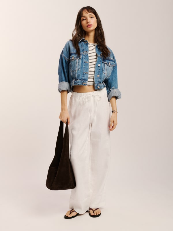 Petites Olina Linen Pant - White